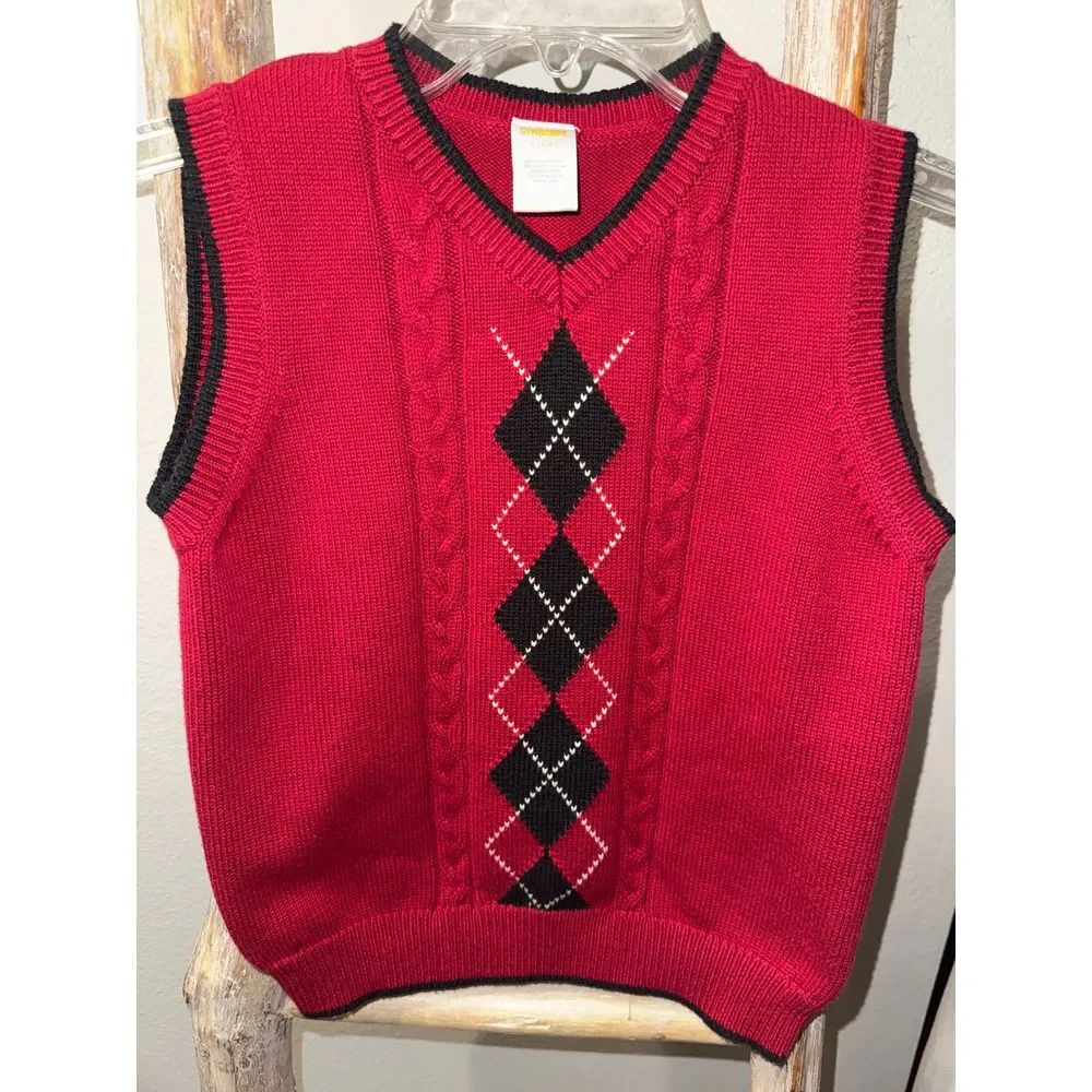 Boys Gymboree Sweater Vest V-Neck Size Small 5-6 Red‎ Black